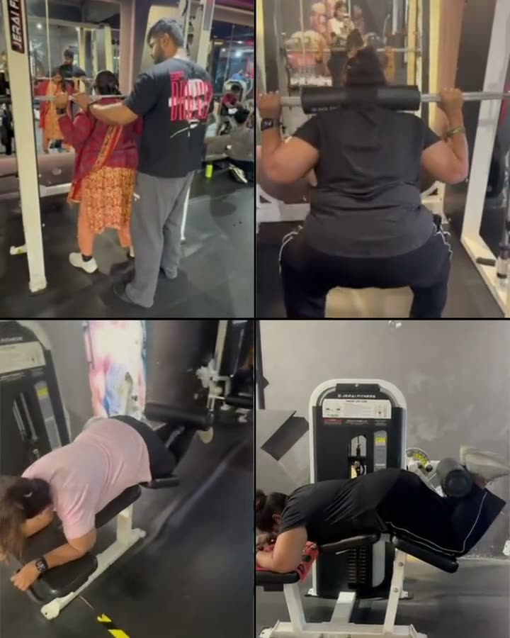 Before and after: the same client doing partial squats and leg curls, then full-range squats and leg curls